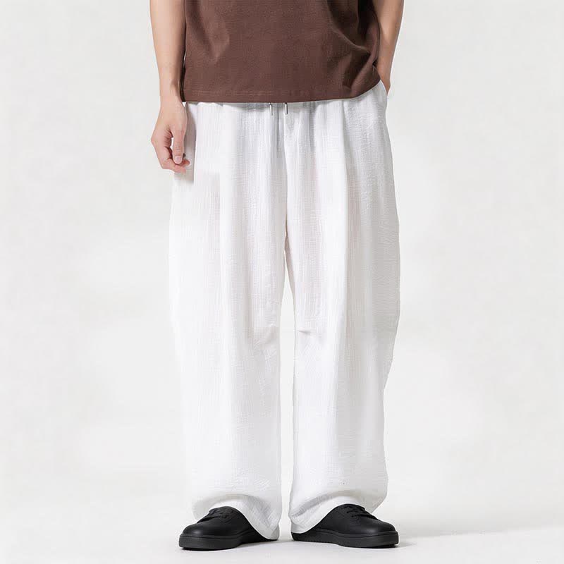 Buddha Stones Pantaloni lunghi da uomo a gamba dritta, minimalisti, con coulisse, tinta unita, per primavera/estate, casual ed eleganti, con tasca. - Bianco - US/UK/AU46, EU56 (5XL) - image 8