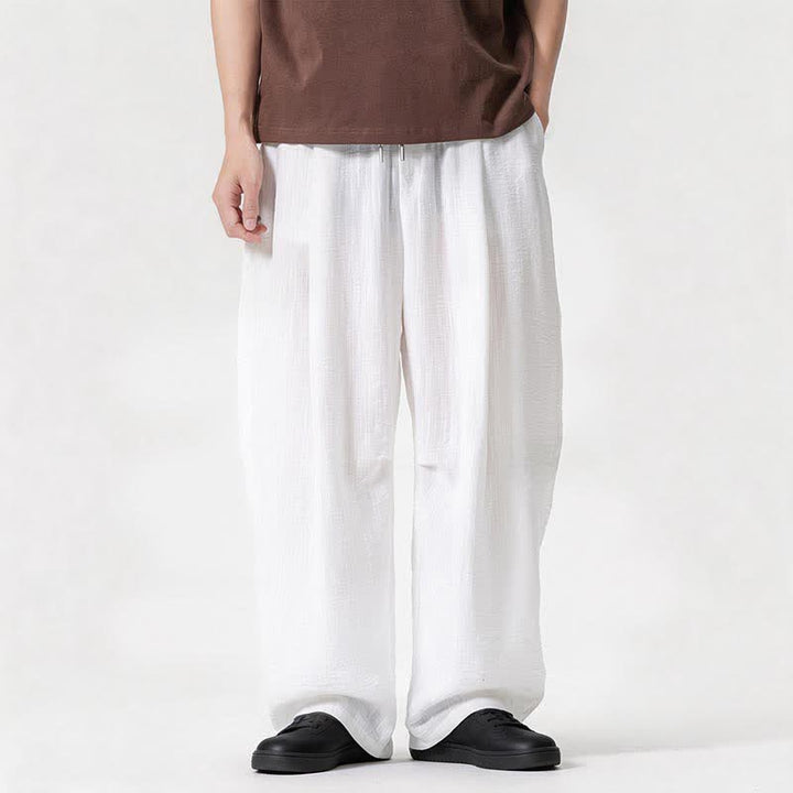 Buddha Stones Pantaloni lunghi da uomo a gamba dritta, minimalisti, con coulisse, tinta unita, per primavera/estate, casual ed eleganti, con tasca. - Bianco - US/UK/AU46, EU56 (5XL) - image 8