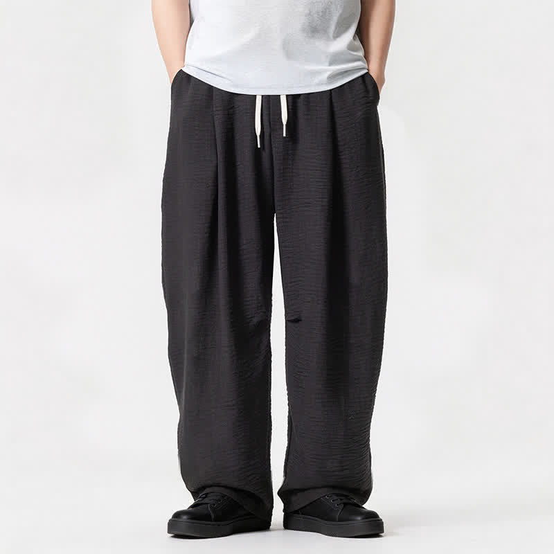 Buddha Stones Pantaloni lunghi da uomo a gamba dritta, minimalisti, con coulisse, tinta unita, per primavera/estate, casual ed eleganti, con tasca. - Nero - US/UK/AU46, EU56 (5XL) - image 35