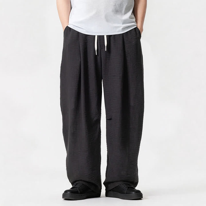 Buddha Stones Pantaloni lunghi da uomo a gamba dritta, minimalisti, con coulisse, tinta unita, per primavera/estate, casual ed eleganti, con tasca. - Nero - US/UK/AU46, EU56 (5XL) - image 35