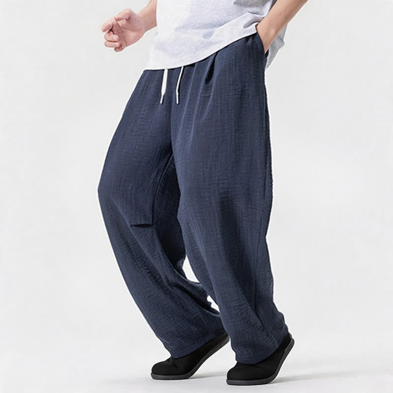 Buddha Stones Pantaloni lunghi da uomo a gamba dritta, minimalisti, con coulisse, tinta unita, per primavera/estate, casual ed eleganti, con tasca. - image 2