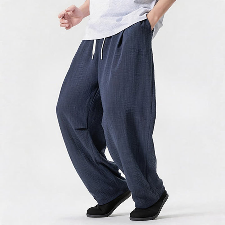 Buddha Stones Pantaloni lunghi da uomo a gamba dritta, minimalisti, con coulisse, tinta unita, per primavera/estate, casual ed eleganti, con tasca. - image 2