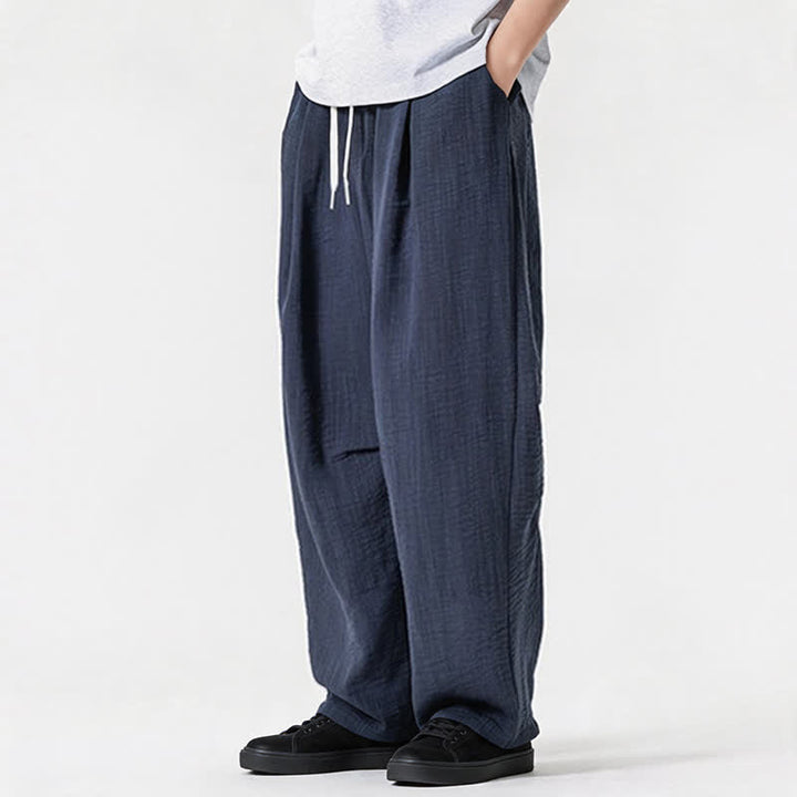Buddha Stones Pantaloni lunghi da uomo a gamba dritta, minimalisti, con coulisse, tinta unita, per primavera/estate, casual ed eleganti, con tasca. - image 5