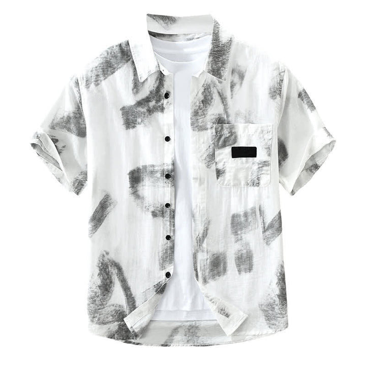 Buddha Stones Camicia da uomo estiva casual a maniche corte con bottoni e stampa astratta, con taschino. - image 2