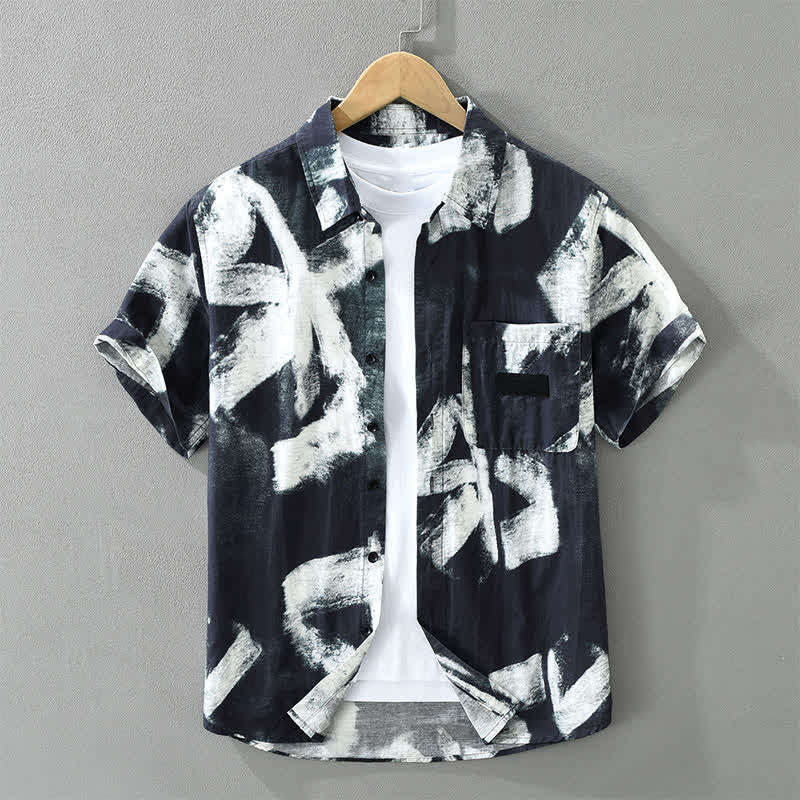 Buddha Stones Camicia da uomo estiva casual a maniche corte con bottoni e stampa astratta, con taschino. - Blu notte - US/UK/AU42, EU52 (3XL) - image 10
