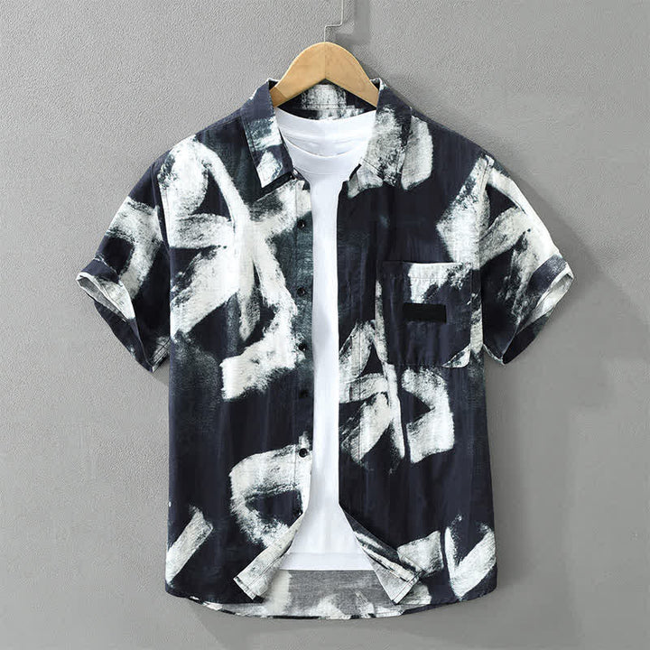 Buddha Stones Camicia da uomo estiva casual a maniche corte con bottoni e stampa astratta, con taschino. - Blu notte - US/UK/AU42, EU52 (3XL) - image 10