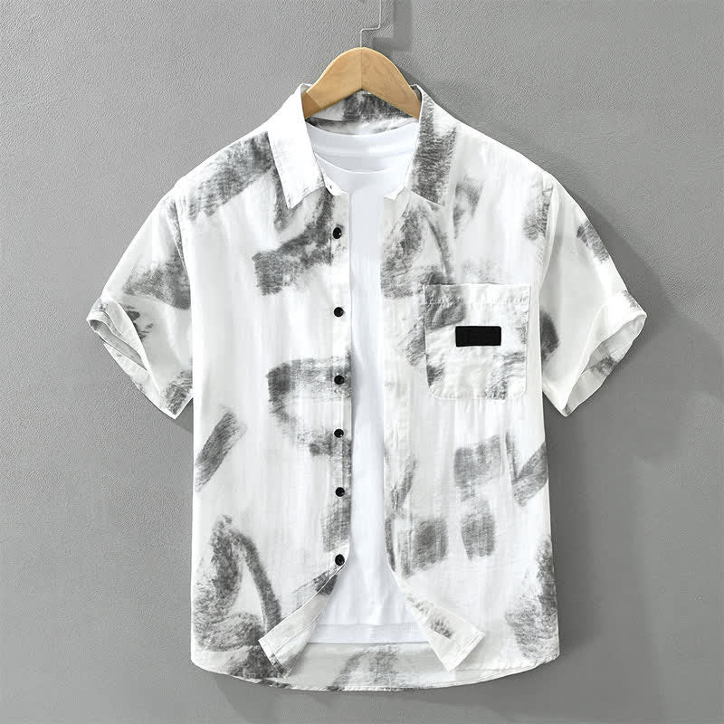 Buddha Stones Camicia da uomo estiva casual a maniche corte con bottoni e stampa astratta, con taschino. - WhiteSmoke - US/UK/AU42, EU52 (3XL) - image 0