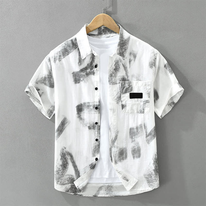 Buddha Stones Camicia da uomo estiva casual a maniche corte con bottoni e stampa astratta, con taschino. - WhiteSmoke - US/UK/AU42, EU52 (3XL) - image 0