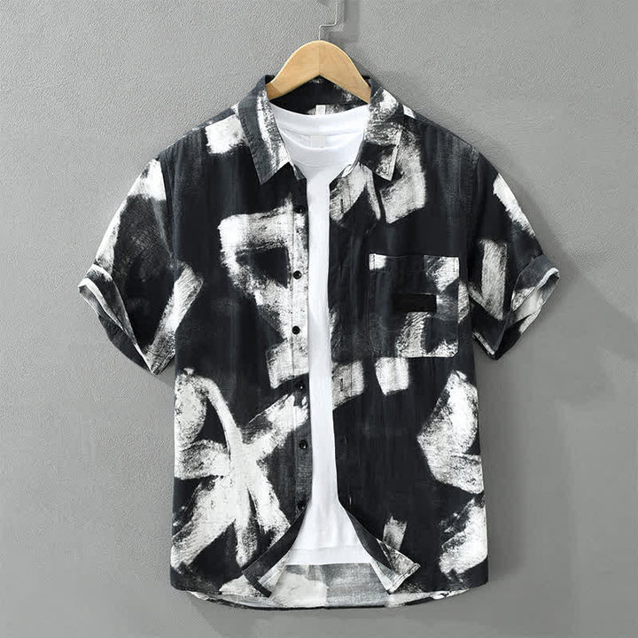 Buddha Stones Camicia da uomo estiva casual a maniche corte con bottoni e stampa astratta, con taschino. - Nero - US/UK/AU42, EU52 (3XL) - image 9