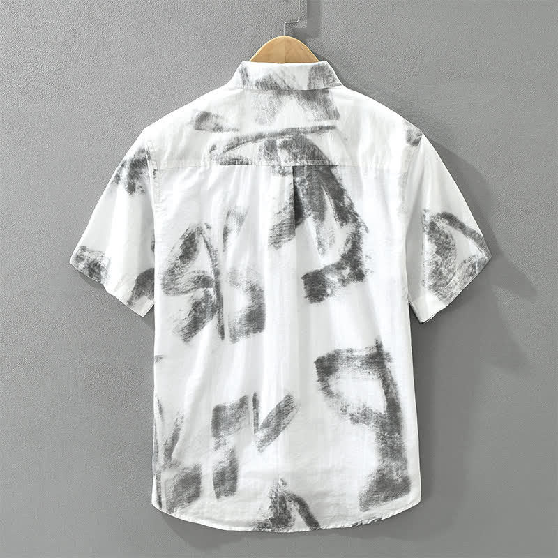 Buddha Stones Camicia da uomo estiva casual a maniche corte con bottoni e stampa astratta, con taschino. - image 1