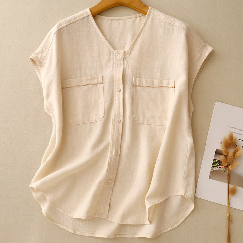 Canotta da donna senza maniche, stile minimalista estivo, casual, con bottoni e tasca applicata, con Buddha Stones. - Bianco antico - US8-10, UK/AU12-14, EU40-42 (2XL) - image 0