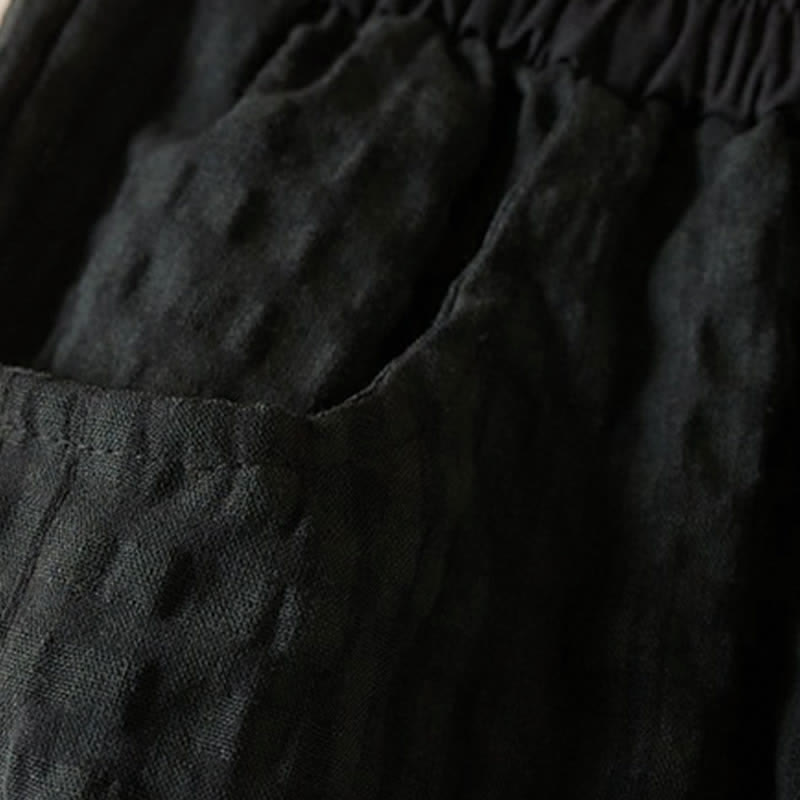Buddha Stones Pantaloni corti estivi casual minimalisti a quadri con coulisse, pantaloni harem da donna con tasca - image 8