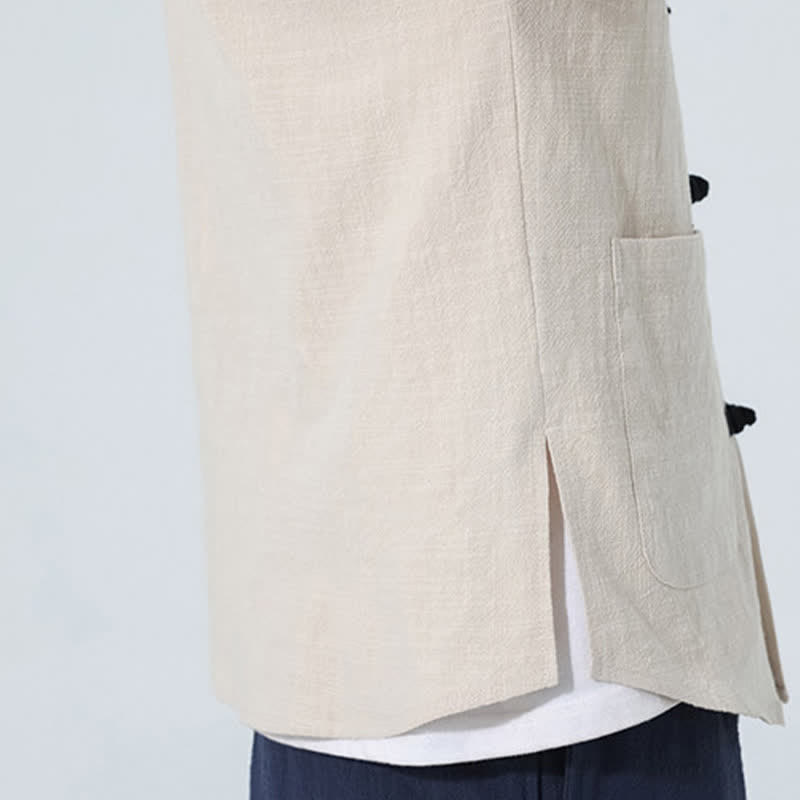Buddha Stones Camicia da uomo estiva stile Tang, casual, con colletto alla coreana, bottoni a rana, maniche a tre quarti e taschino. - image 18