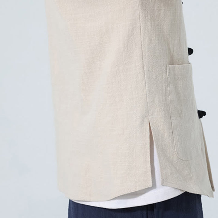 Buddha Stones Camicia da uomo estiva stile Tang, casual, con colletto alla coreana, bottoni a rana, maniche a tre quarti e taschino. - image 18