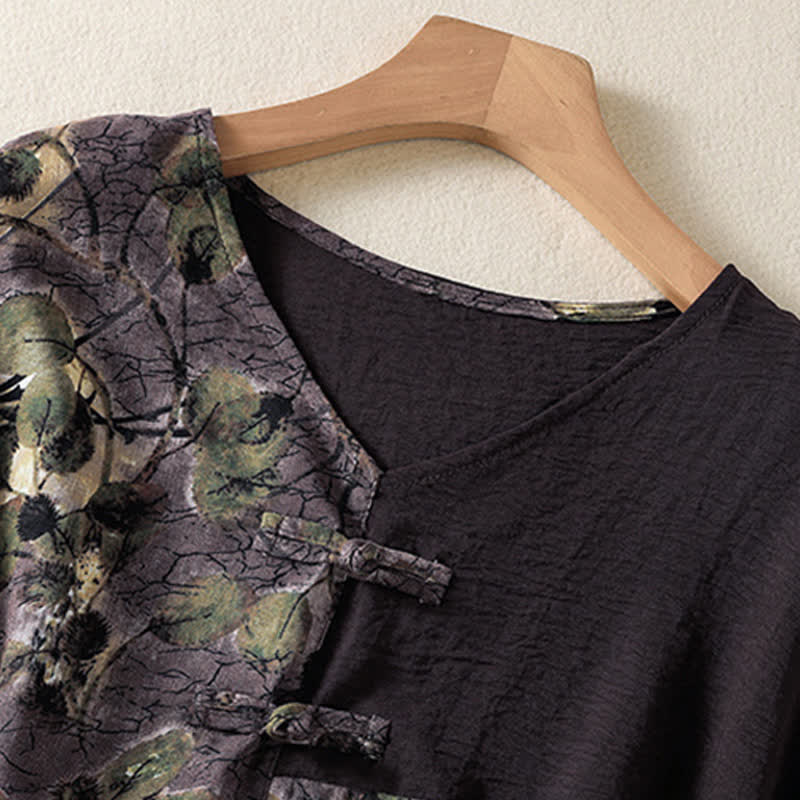 Buddha Stones Camicie estive casual vintage da donna in stile Tang con stampa floreale e girasoli. - image 11