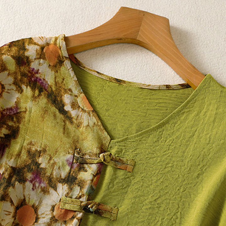 Buddha Stones Camicie estive casual vintage da donna in stile Tang con stampa floreale e girasoli. - image 2