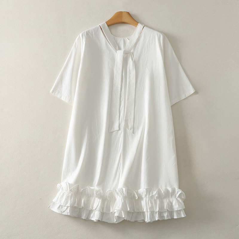 Buddha Stones Abito estivo casual ed elegante da donna con scollo a fiocco, orlo a balze e maniche corte. - Bianco - US14, UK/AU18, EU46 (2XL) - image 2