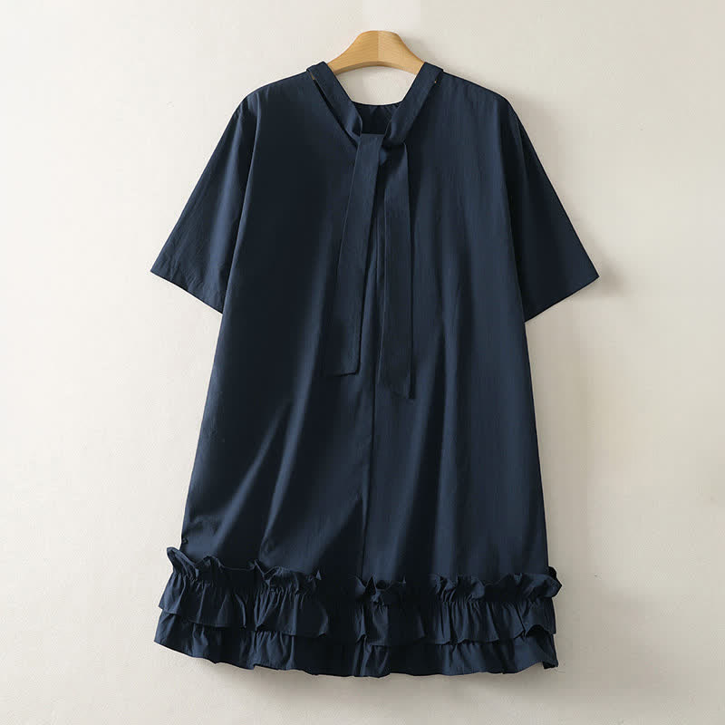 Buddha Stones Abito estivo casual ed elegante da donna con scollo a fiocco, orlo a balze e maniche corte. - Blu notte - US14, UK/AU18, EU46 (2XL) - image 0