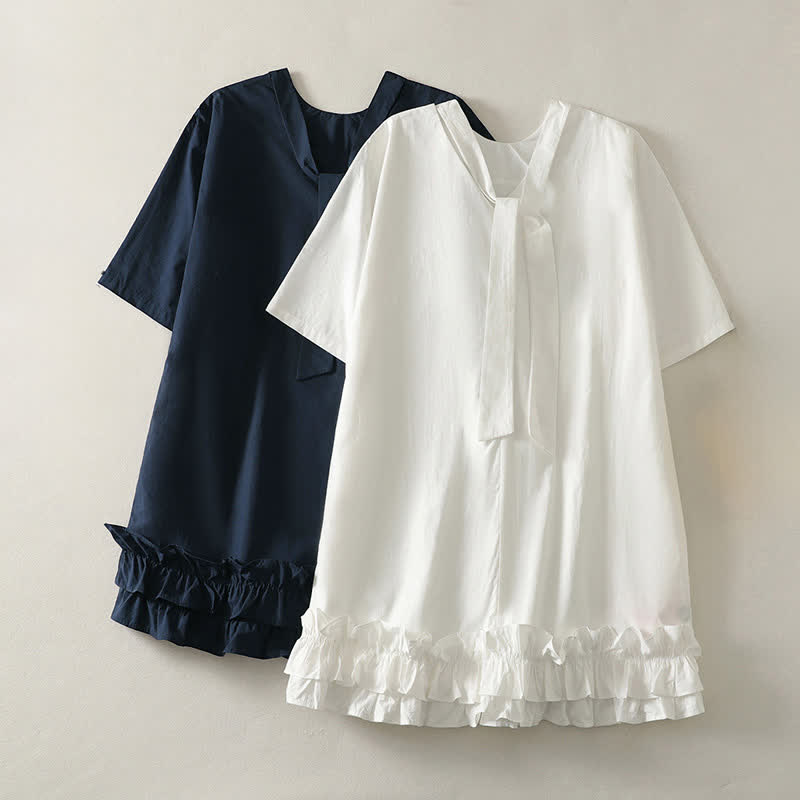 Buddha Stones Abito estivo casual ed elegante da donna con scollo a fiocco, orlo a balze e maniche corte. - image 12