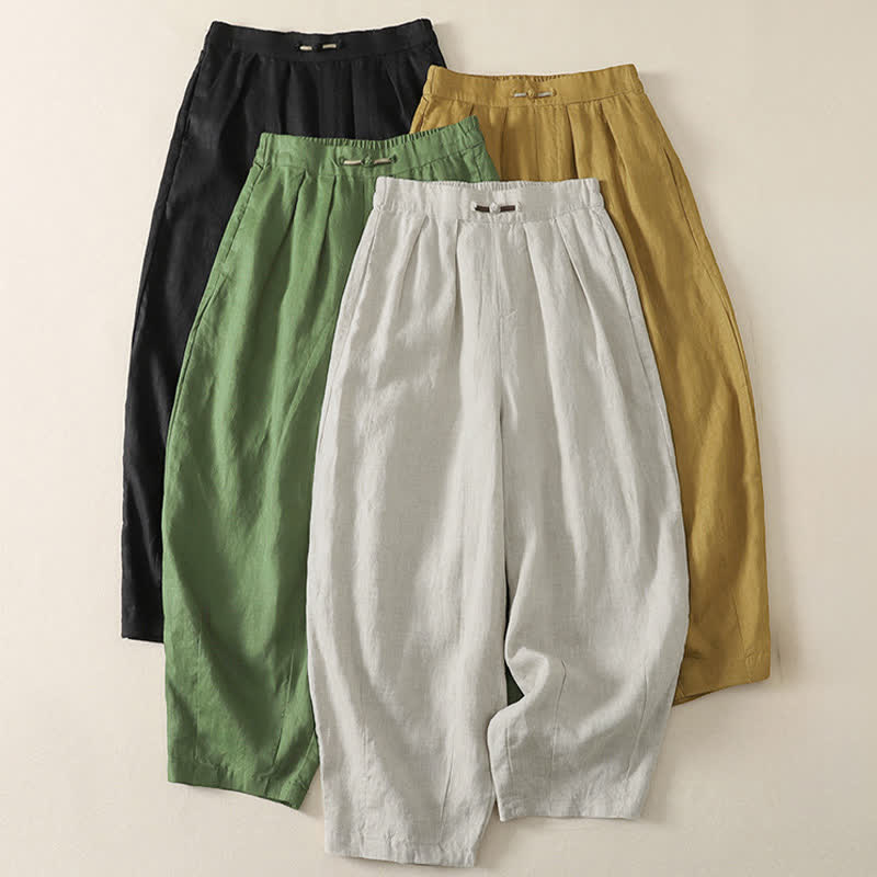 Buddha Stones Pantaloni corti estivi casual minimalisti a tinta unita, pantaloni harem da donna a pieghe con tasche - image 21