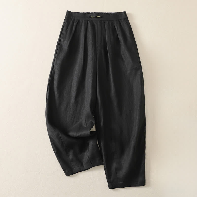 Buddha Stones Pantaloni corti estivi casual minimalisti a tinta unita, pantaloni harem da donna a pieghe con tasche - Nero - US8-10, UK/AU12-14, EU40-42 (2XL) - image 9