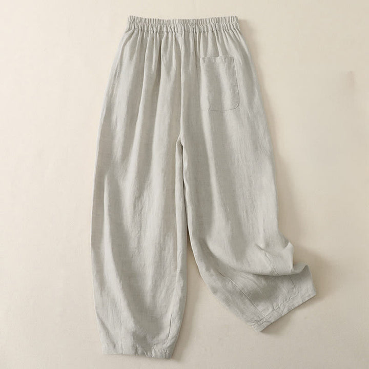 Buddha Stones Pantaloni corti estivi casual minimalisti a tinta unita, pantaloni harem da donna a pieghe con tasche - image 1
