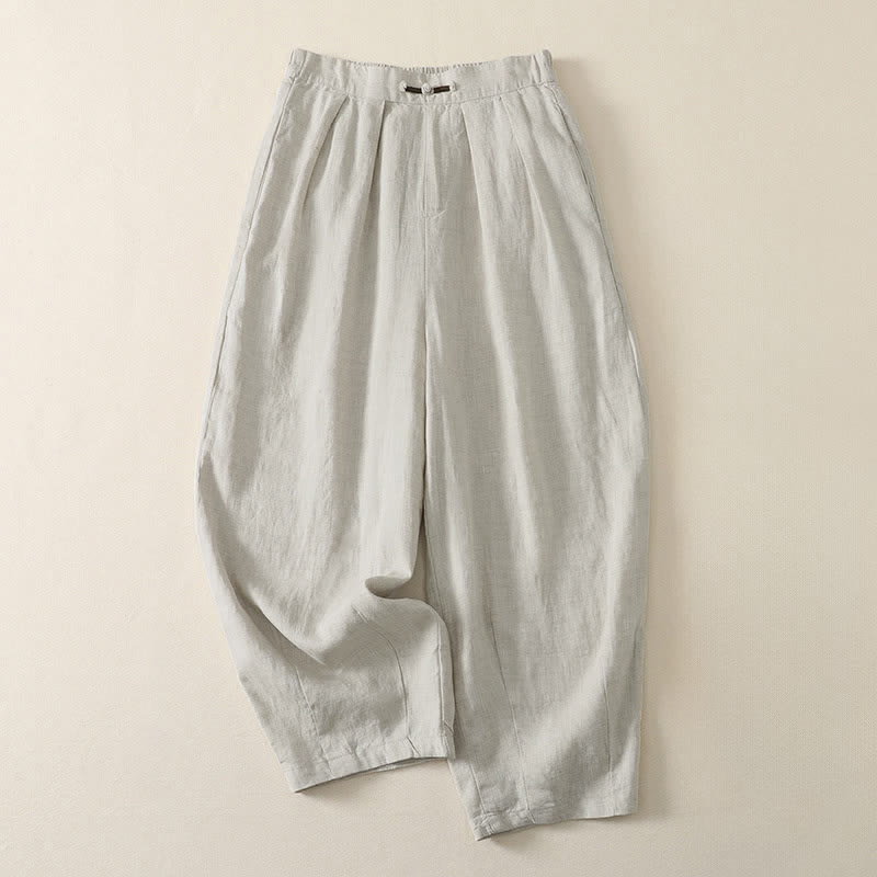 Buddha Stones Pantaloni corti estivi casual minimalisti a tinta unita, pantaloni harem da donna a pieghe con tasche - Biancheria - US8-10, UK/AU12-14, EU40-42 (2XL) - image 0