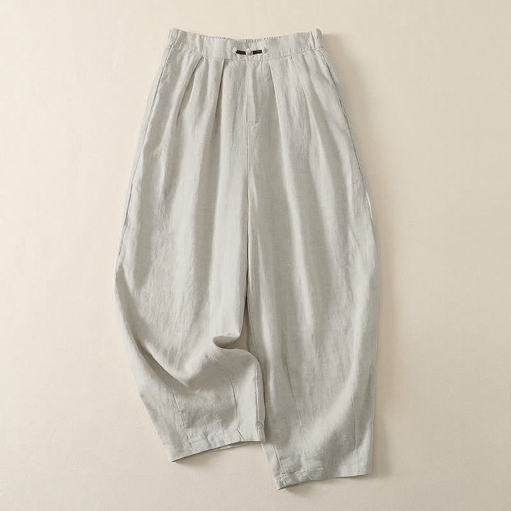 Buddha Stones Pantaloni corti estivi casual minimalisti a tinta unita, pantaloni harem da donna a pieghe con tasche - Biancheria - US8-10, UK/AU12-14, EU40-42 (2XL) - image 0