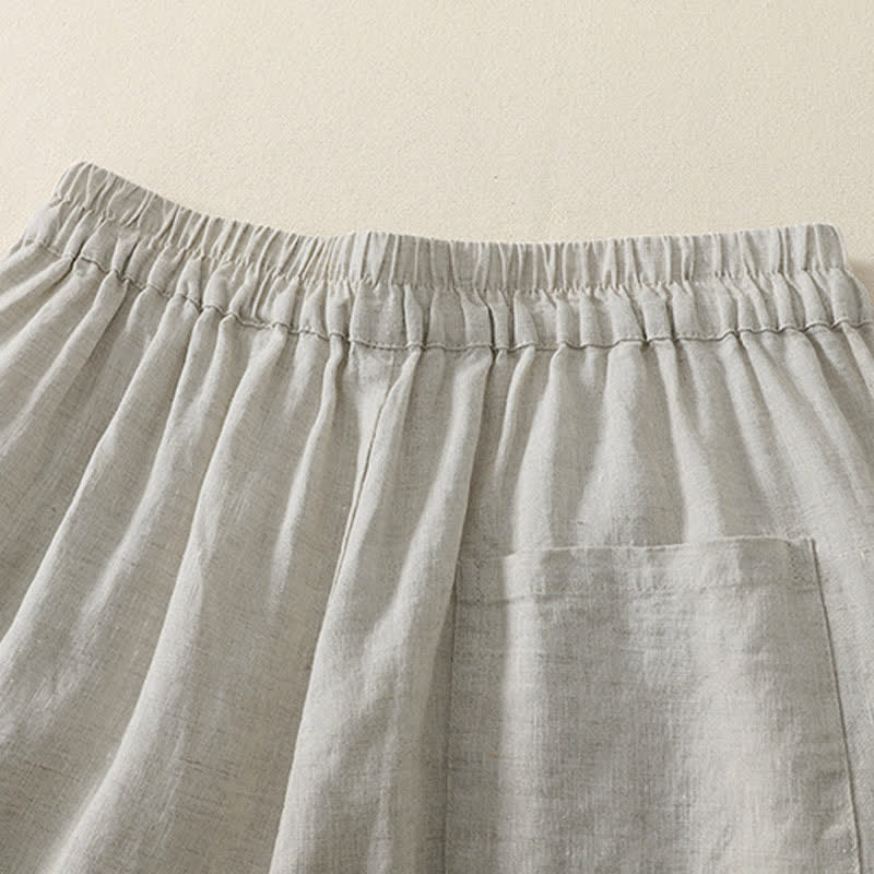 Buddha Stones Pantaloni corti estivi casual minimalisti a tinta unita, pantaloni harem da donna a pieghe con tasche - image 5