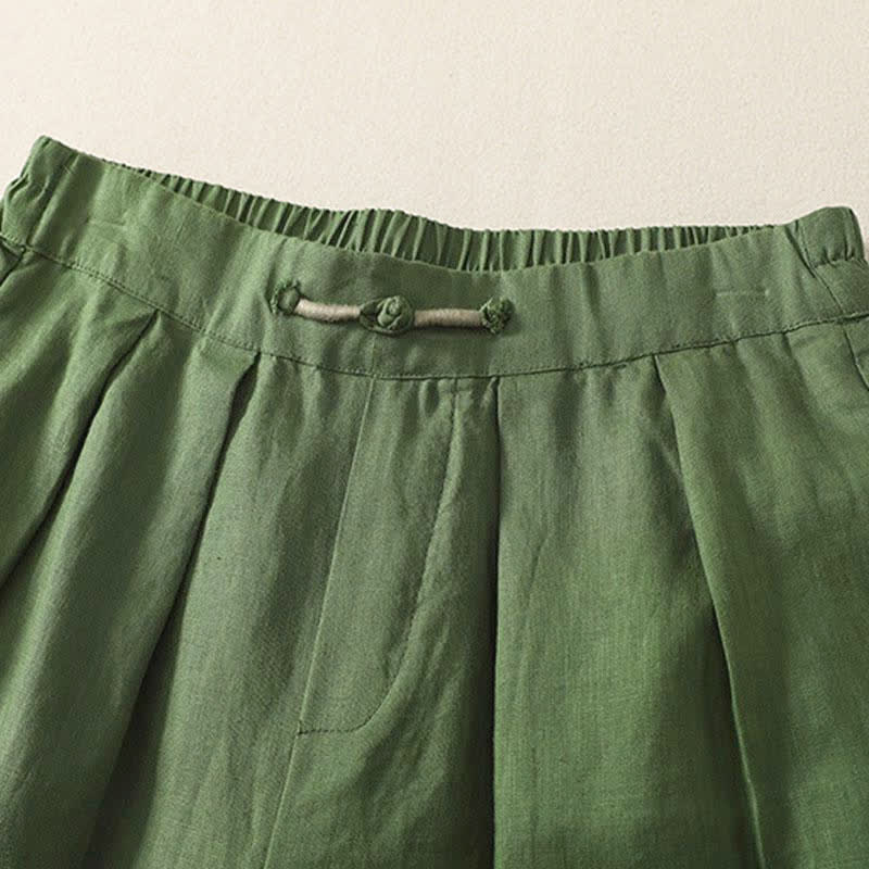 Buddha Stones Pantaloni corti estivi casual minimalisti a tinta unita, pantaloni harem da donna a pieghe con tasche - image 14