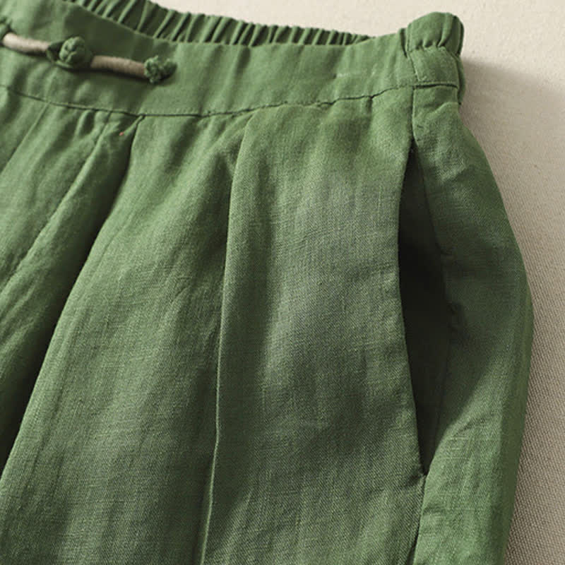 Buddha Stones Pantaloni corti estivi casual minimalisti a tinta unita, pantaloni harem da donna a pieghe con tasche - image 15