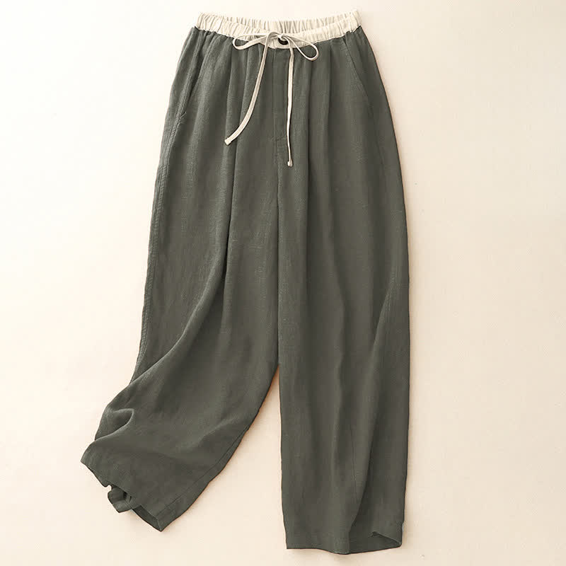 Buddha Stones Pantaloni estivi casual minimalisti con coulisse, tinta unita, alla caviglia, da donna, a gamba dritta con tasche. - Verde oliva scuro - US8-10, UK/AU12-14, EU40-42 (2XL) - image 4