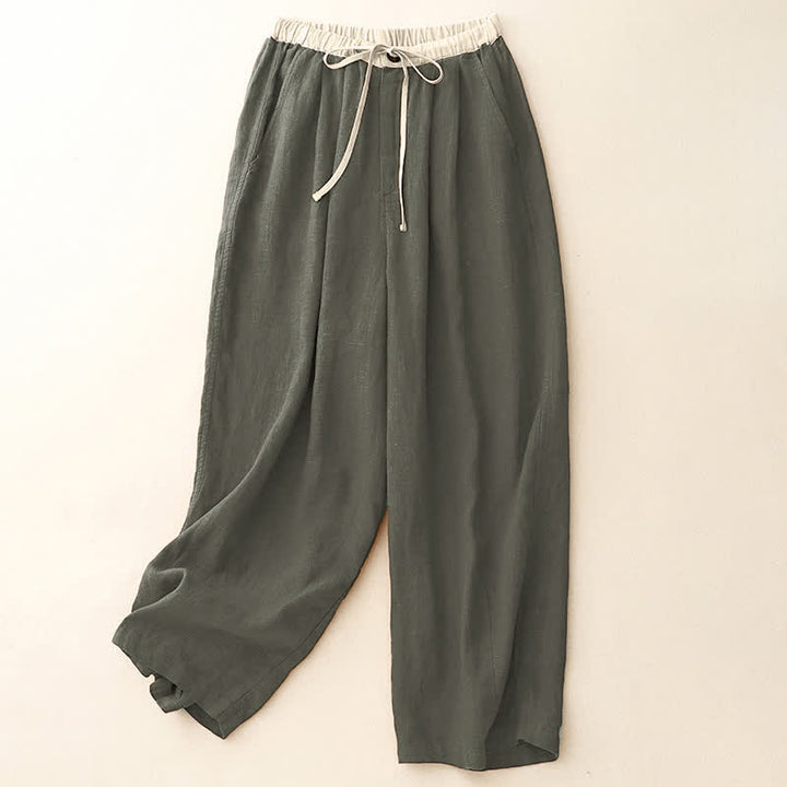Buddha Stones Pantaloni estivi casual minimalisti con coulisse, tinta unita, alla caviglia, da donna, a gamba dritta con tasche. - Verde oliva scuro - US8-10, UK/AU12-14, EU40-42 (2XL) - image 4