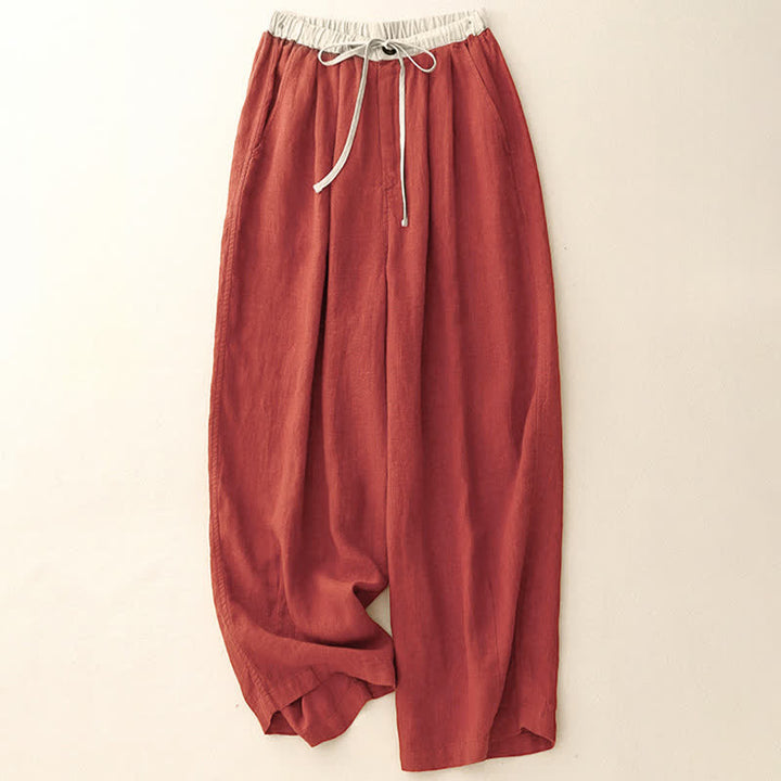 Buddha Stones Pantaloni estivi casual minimalisti con coulisse, tinta unita, alla caviglia, da donna, a gamba dritta con tasche. - Pomodoro - US8-10, UK/AU12-14, EU40-42 (2XL) - image 13