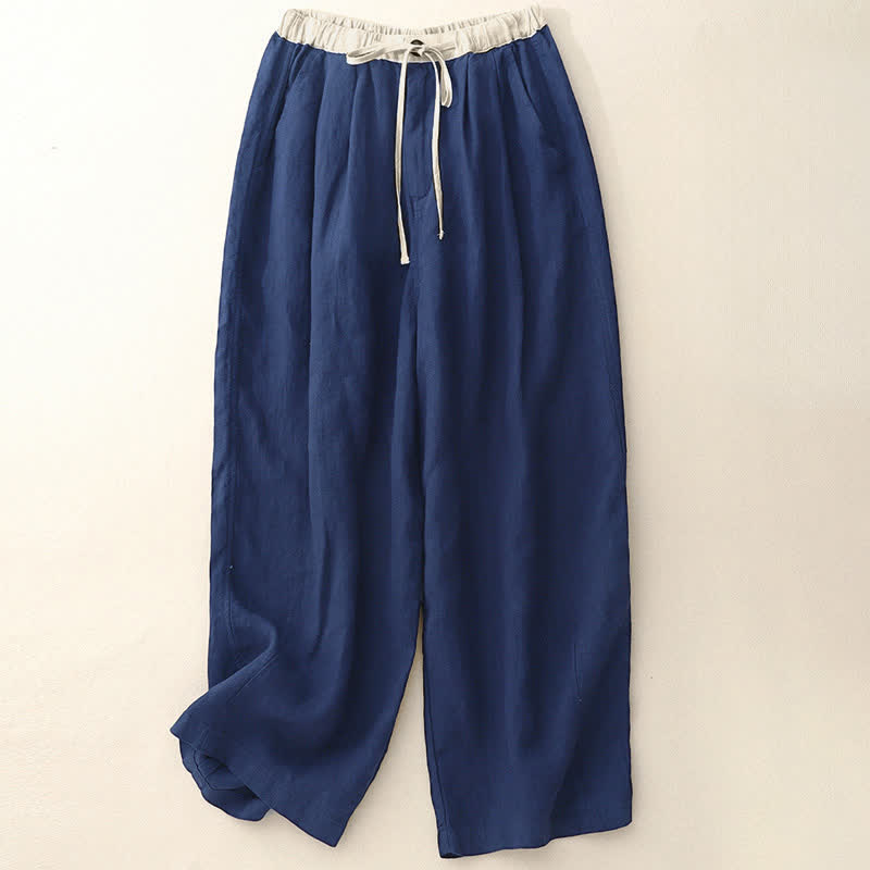 Buddha Stones Pantaloni estivi casual minimalisti con coulisse, tinta unita, alla caviglia, da donna, a gamba dritta con tasche. - Blu notte - US8-10, UK/AU12-14, EU40-42 (2XL) - image 0