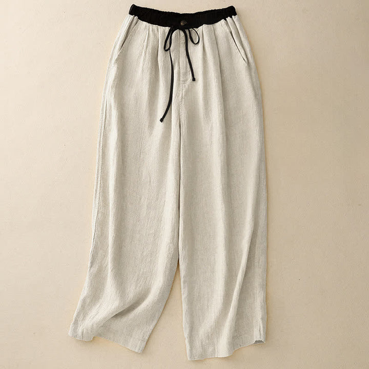 Buddha Stones Pantaloni estivi casual minimalisti con coulisse, tinta unita, alla caviglia, da donna, a gamba dritta con tasche. - Beige - US8-10, UK/AU12-14, EU40-42 (2XL) - image 9