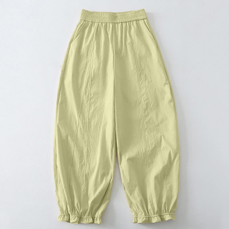 Buddha Stones Pantaloni estivi casual minimalisti a tinta unita con orlo a balze, pantaloni harem da donna con tasche - LemonChiffon - US8-10, UK/AU12-14, EU40-42 (2XL) - image 0