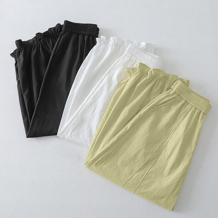 Buddha Stones Pantaloni estivi casual minimalisti a tinta unita con orlo a balze, pantaloni harem da donna con tasche - image 22