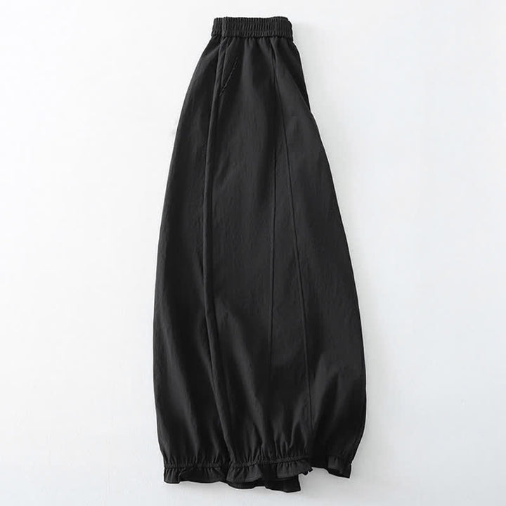 Buddha Stones Pantaloni estivi casual minimalisti a tinta unita con orlo a balze, pantaloni harem da donna con tasche - image 7