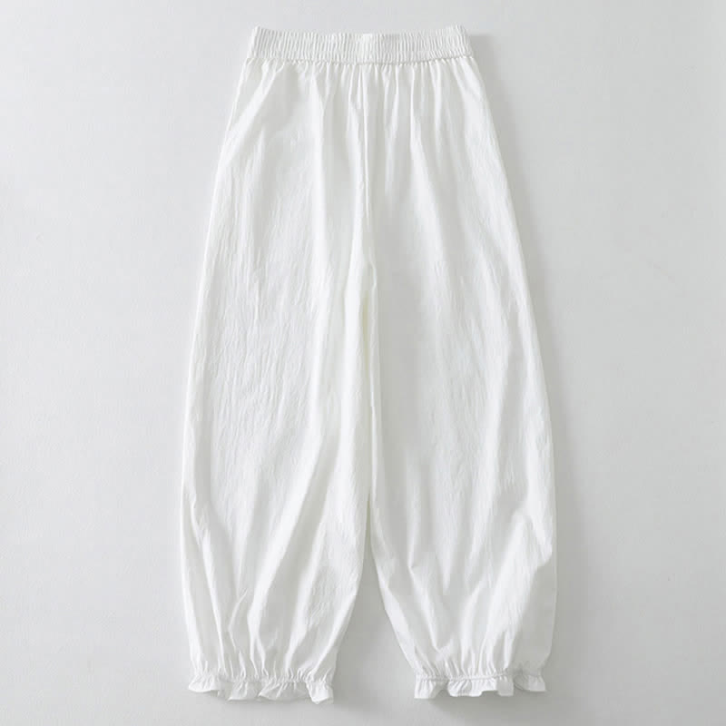 Buddha Stones Pantaloni estivi casual minimalisti a tinta unita con orlo a balze, pantaloni harem da donna con tasche - image 13