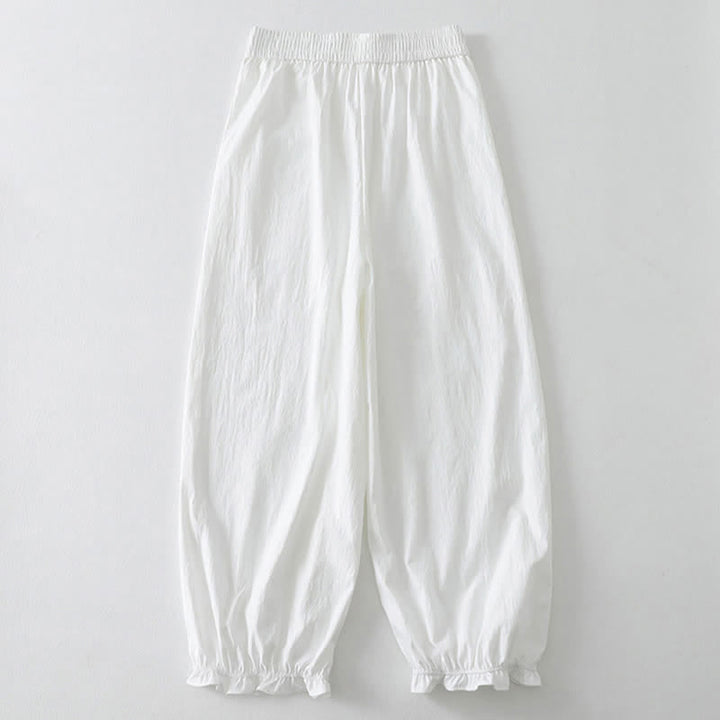 Buddha Stones Pantaloni estivi casual minimalisti a tinta unita con orlo a balze, pantaloni harem da donna con tasche - image 13