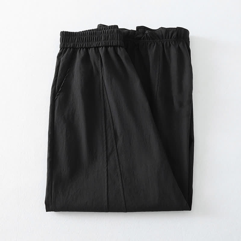 Buddha Stones Pantaloni estivi casual minimalisti a tinta unita con orlo a balze, pantaloni harem da donna con tasche - image 8