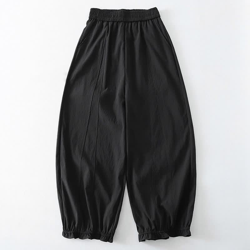 Buddha Stones Pantaloni estivi casual minimalisti a tinta unita con orlo a balze, pantaloni harem da donna con tasche - Nero - US8-10, UK/AU12-14, EU40-42 (2XL) - image 6