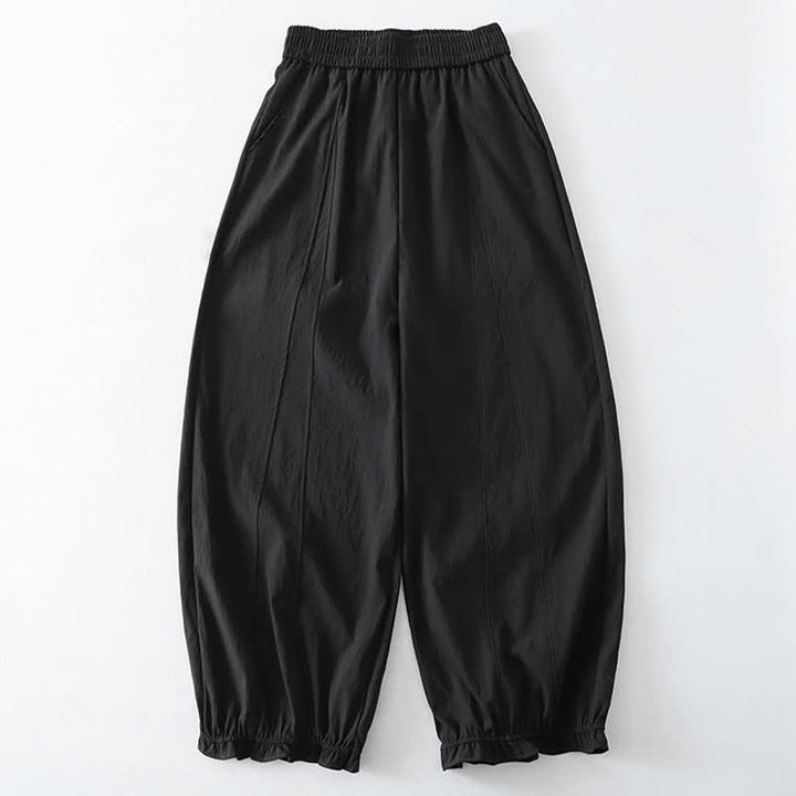 Buddha Stones Pantaloni estivi casual minimalisti a tinta unita con orlo a balze, pantaloni harem da donna con tasche - Nero - US8-10, UK/AU12-14, EU40-42 (2XL) - image 6
