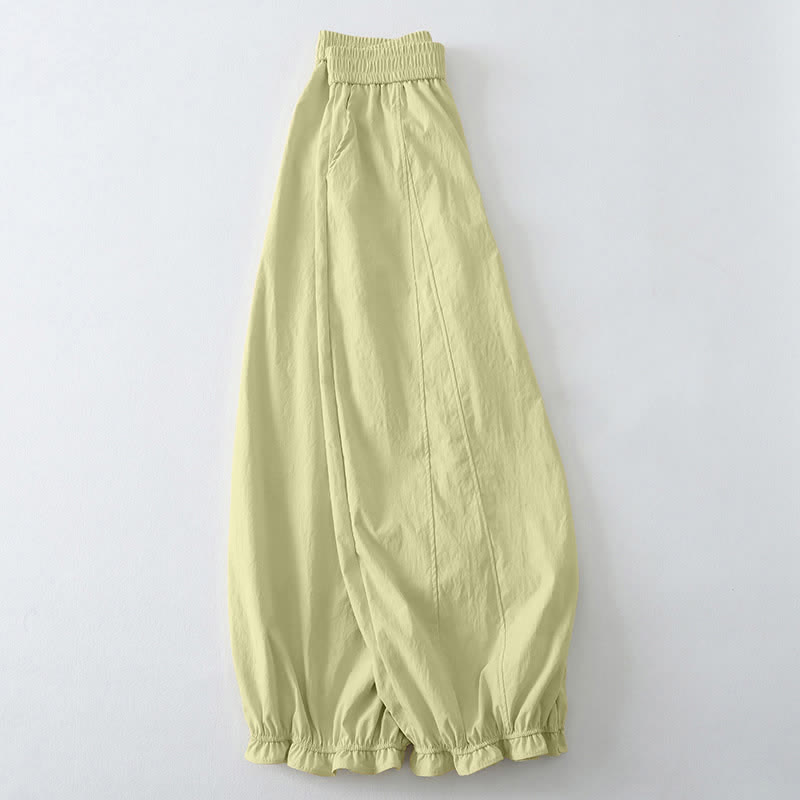 Buddha Stones Pantaloni estivi casual minimalisti a tinta unita con orlo a balze, pantaloni harem da donna con tasche - image 1