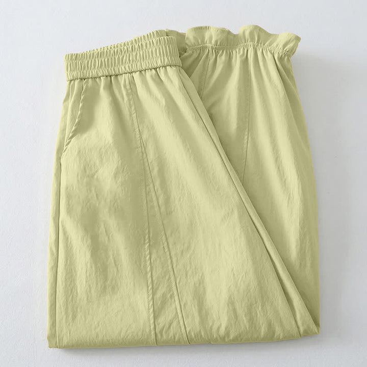 Buddha Stones Pantaloni estivi casual minimalisti a tinta unita con orlo a balze, pantaloni harem da donna con tasche - image 2