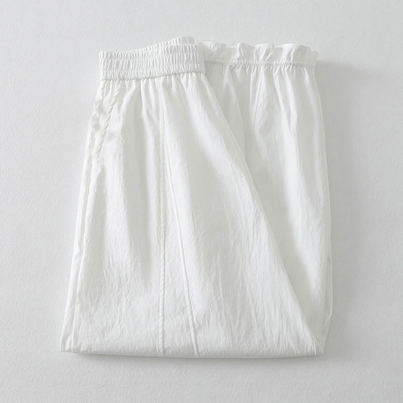 Buddha Stones Pantaloni estivi casual minimalisti a tinta unita con orlo a balze, pantaloni harem da donna con tasche - image 15