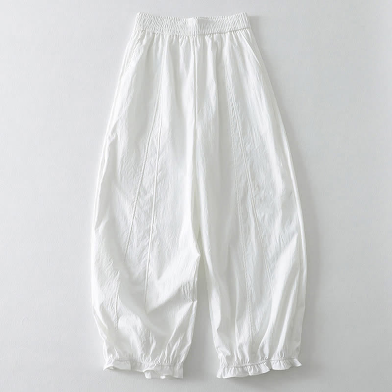 Buddha Stones Pantaloni estivi casual minimalisti a tinta unita con orlo a balze, pantaloni harem da donna con tasche - Bianco - US8-10, UK/AU12-14, EU40-42 (2XL) - image 12