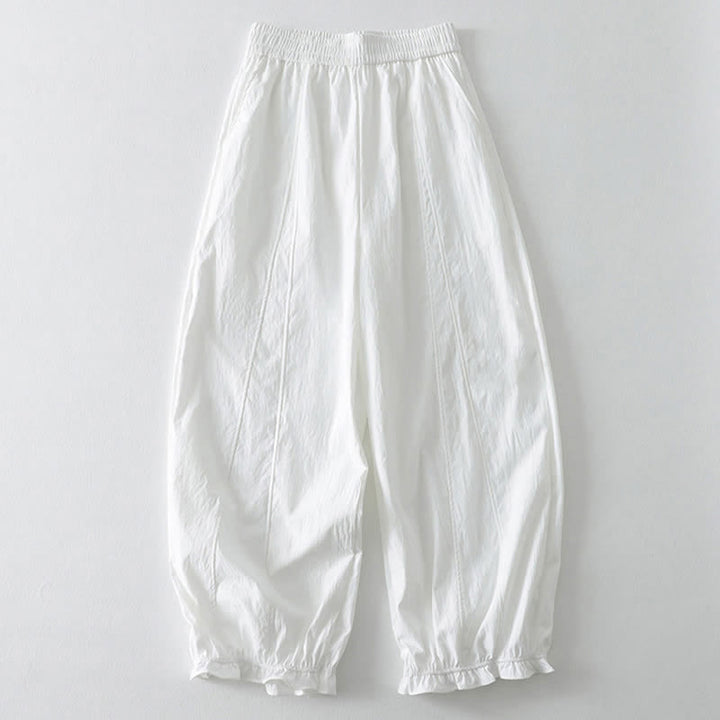 Buddha Stones Pantaloni estivi casual minimalisti a tinta unita con orlo a balze, pantaloni harem da donna con tasche - Bianco - US8-10, UK/AU12-14, EU40-42 (2XL) - image 12