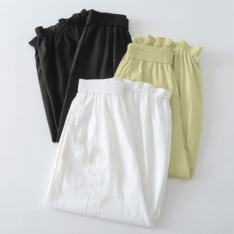 Buddha Stones Pantaloni estivi casual minimalisti a tinta unita con orlo a balze, pantaloni harem da donna con tasche - image 21